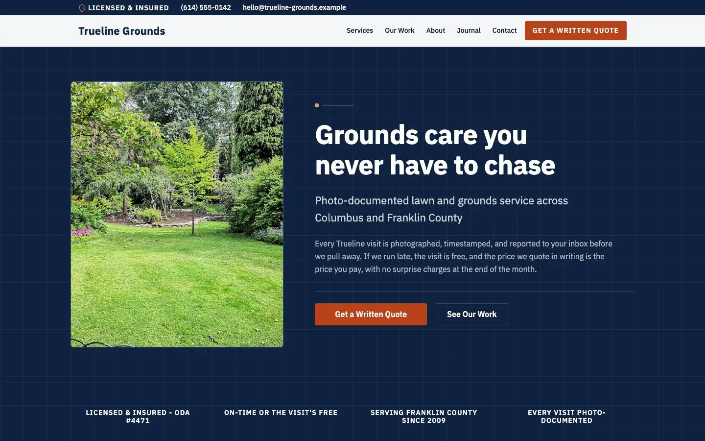 Accountability Standard design on a laptop, sample site for Trueline Grounds