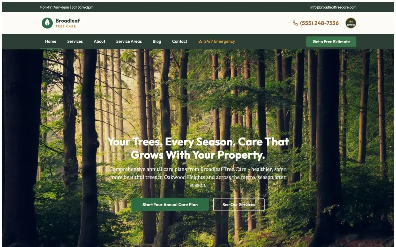 Broadleaf design on a laptop, sample site for Broadleaf Tree Care