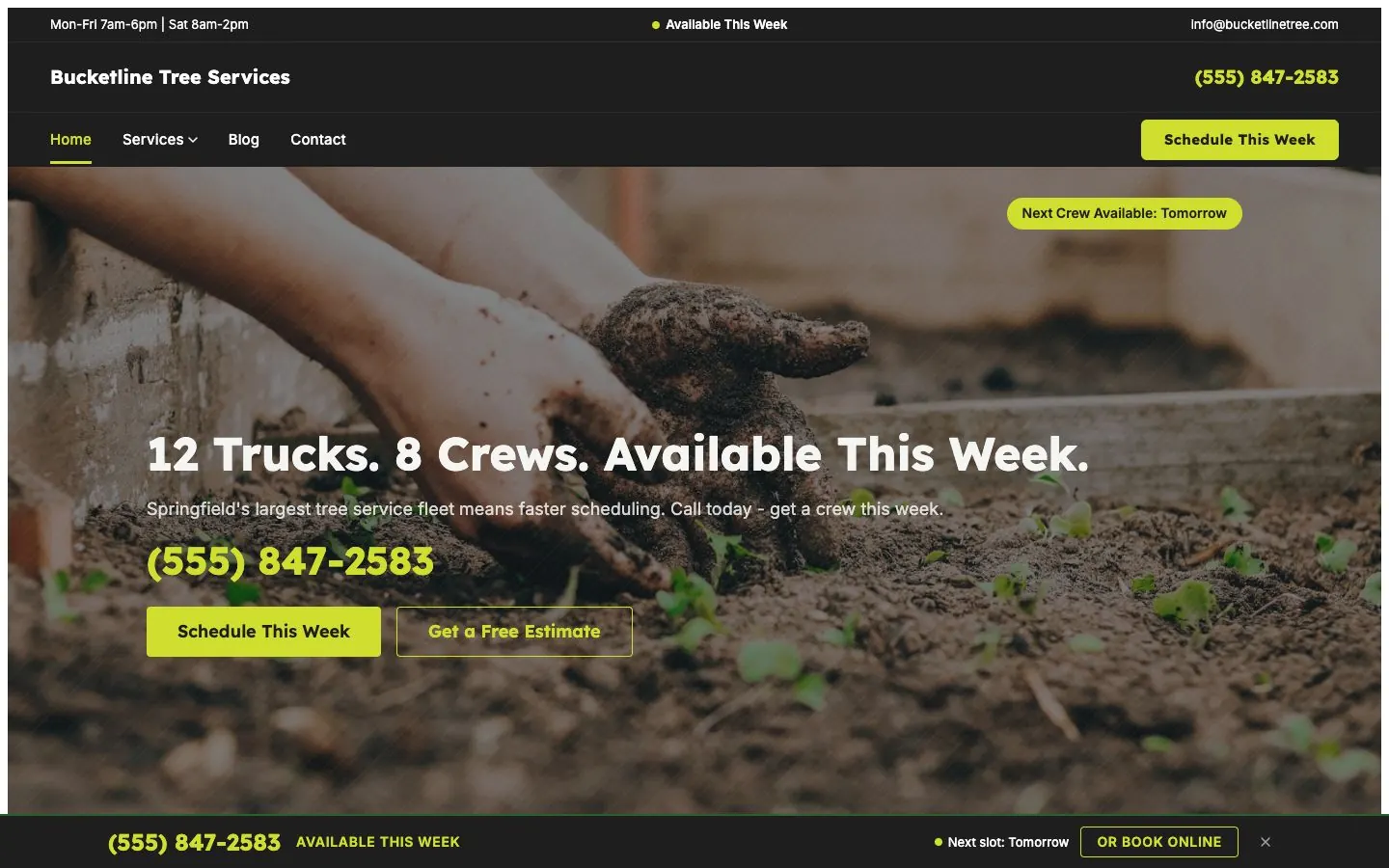 Bucketline design on a laptop, sample site for Bucketline Tree Services