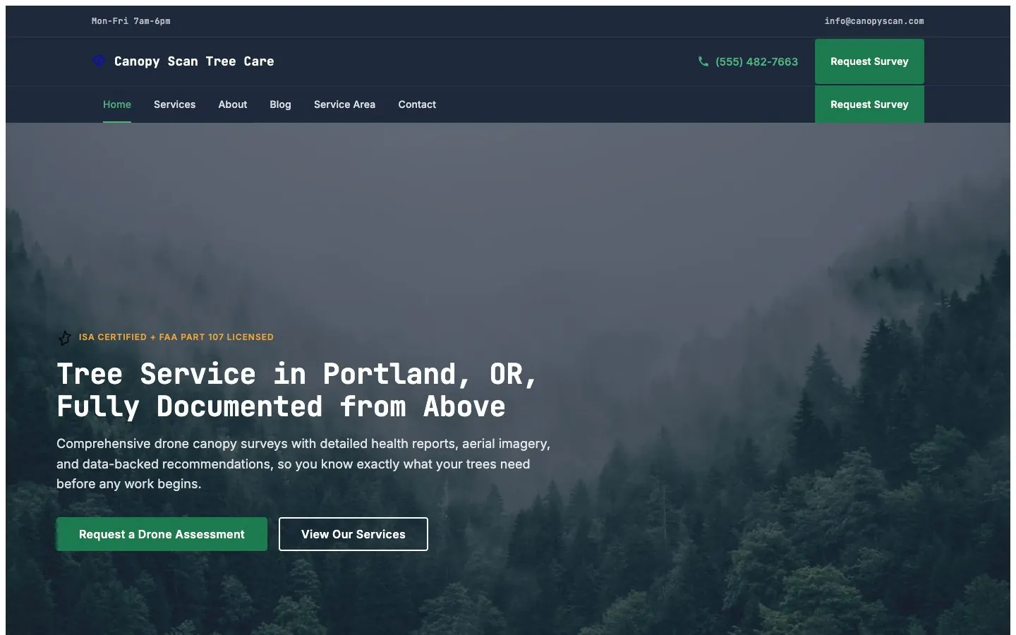 Canopy Scan design on a laptop, sample site for Canopy Scan Tree Care