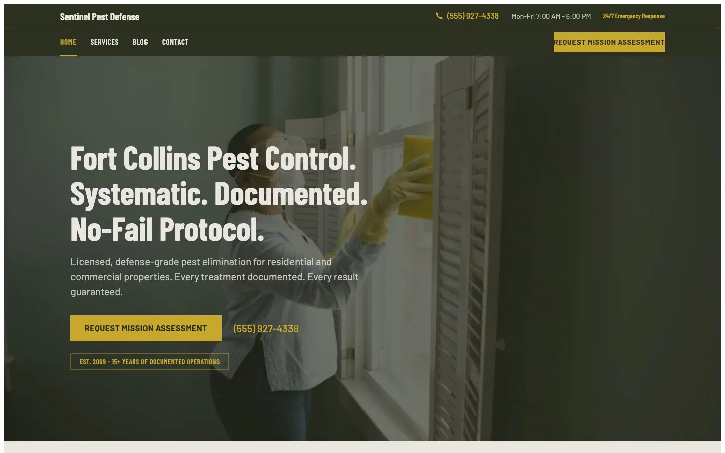 Defense Grade design on a laptop, sample site for Sentinel Pest Defense