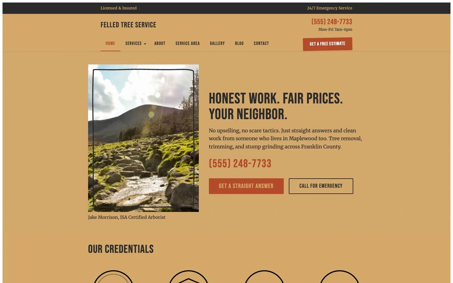 Felled design on a laptop, sample site for Felled Tree Service