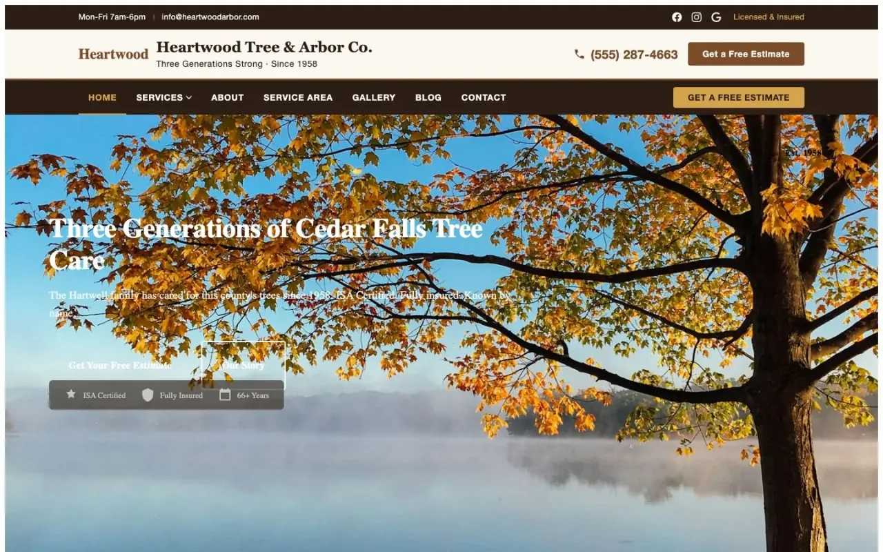 Heartwood design on a laptop, sample site for Heartwood Tree & Arbor Co.