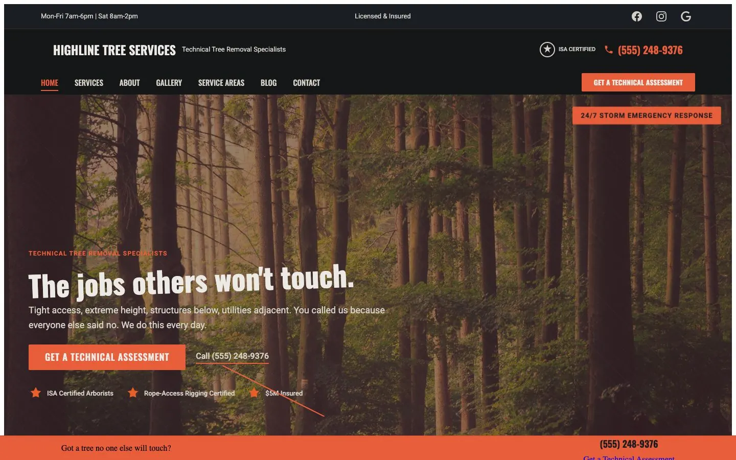 Highline design on a laptop, sample site for Highline Tree Services