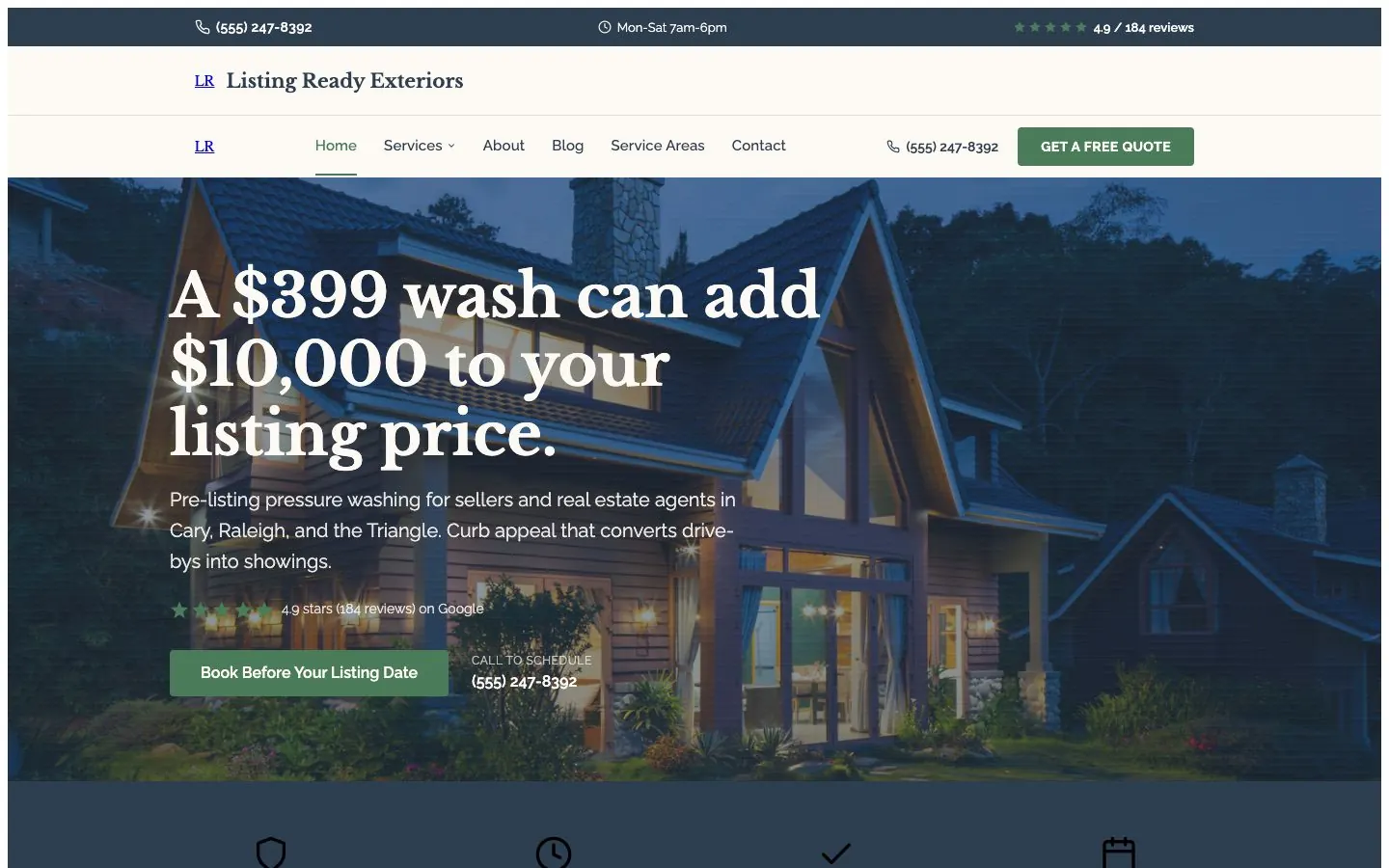 Listing Ready design on a laptop, sample site for Listing Ready Exteriors