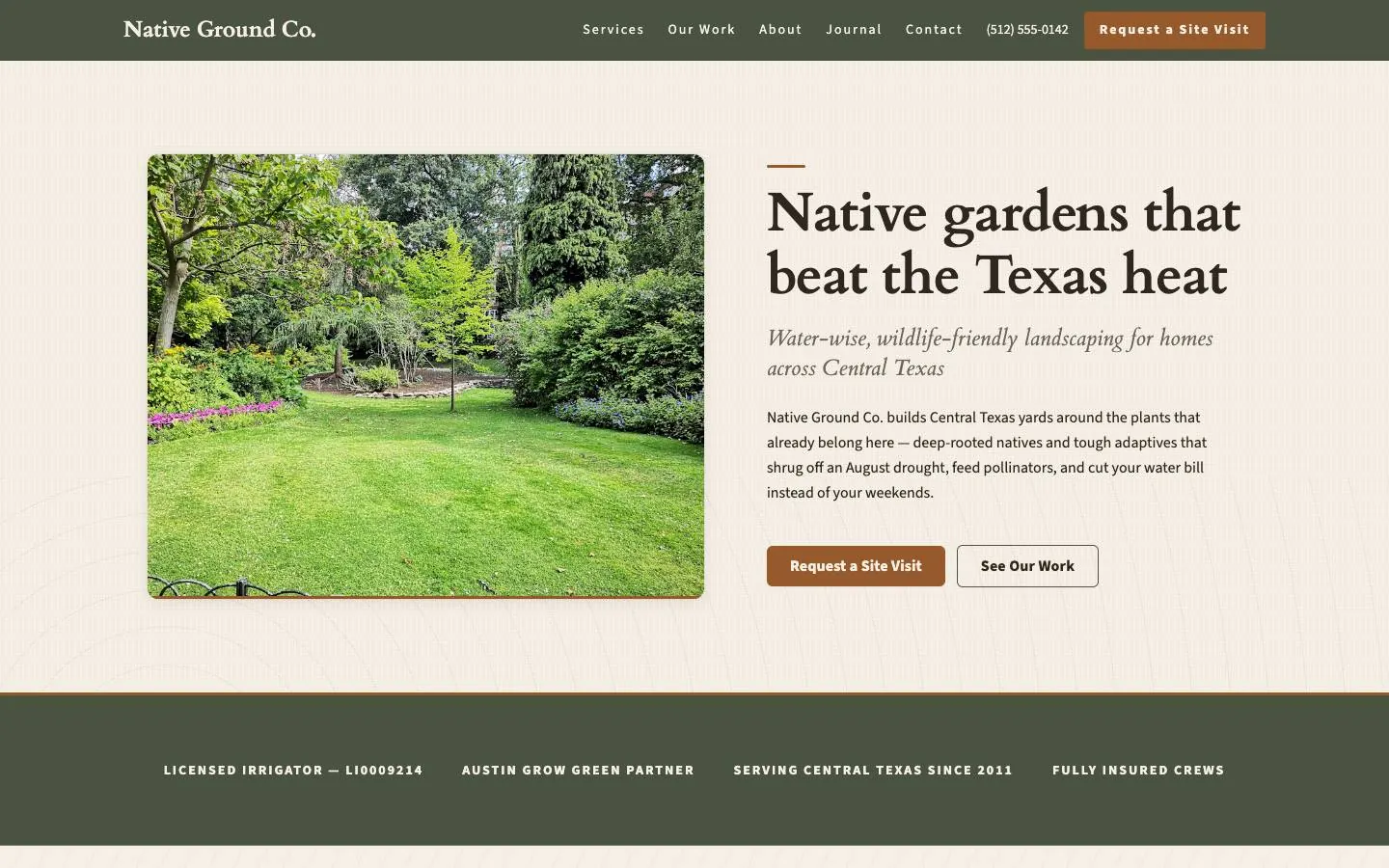 Native Ground design on a laptop, sample site for Native Ground Co.