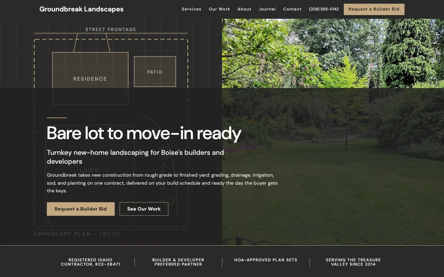 New Construction Ready design on a laptop, sample site for Groundbreak Landscapes