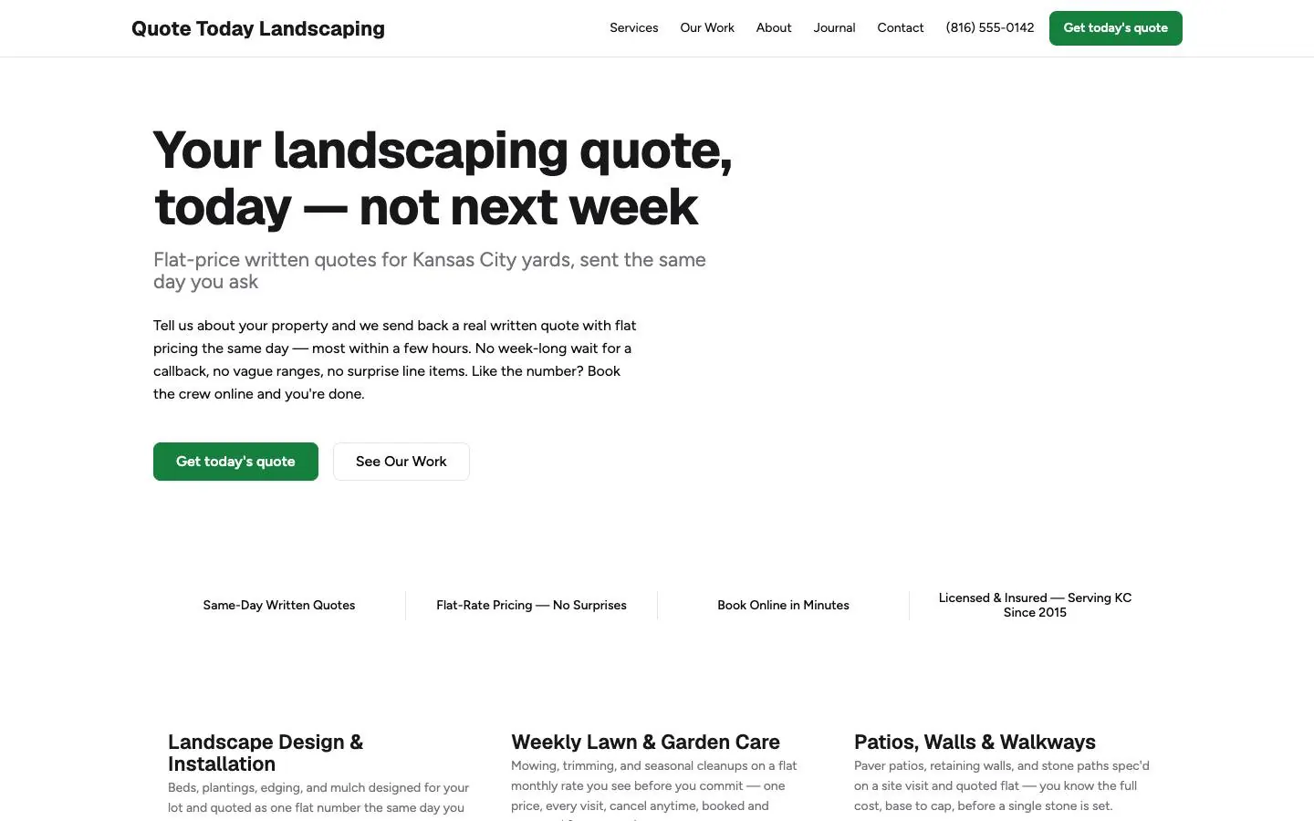 Same Day Quote design on a laptop, sample site for Quote Today Landscaping