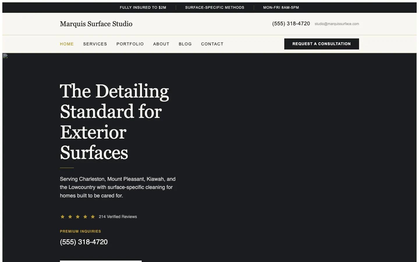 Showroom Standard design on a laptop, sample site for Marquis Surface Studio