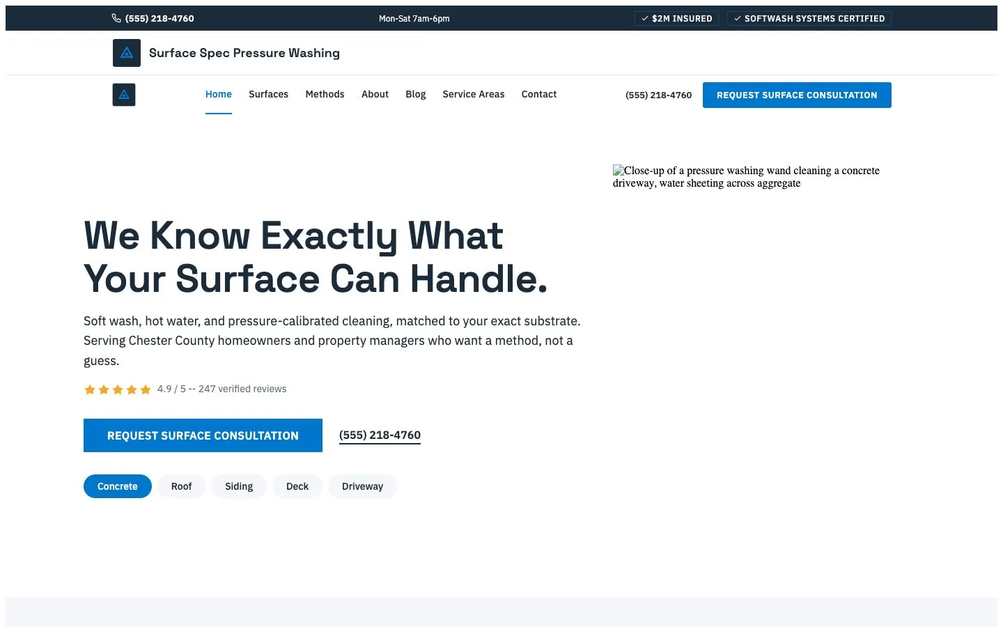 Surface Science design on a laptop, sample site for Surface Spec Pressure Washing