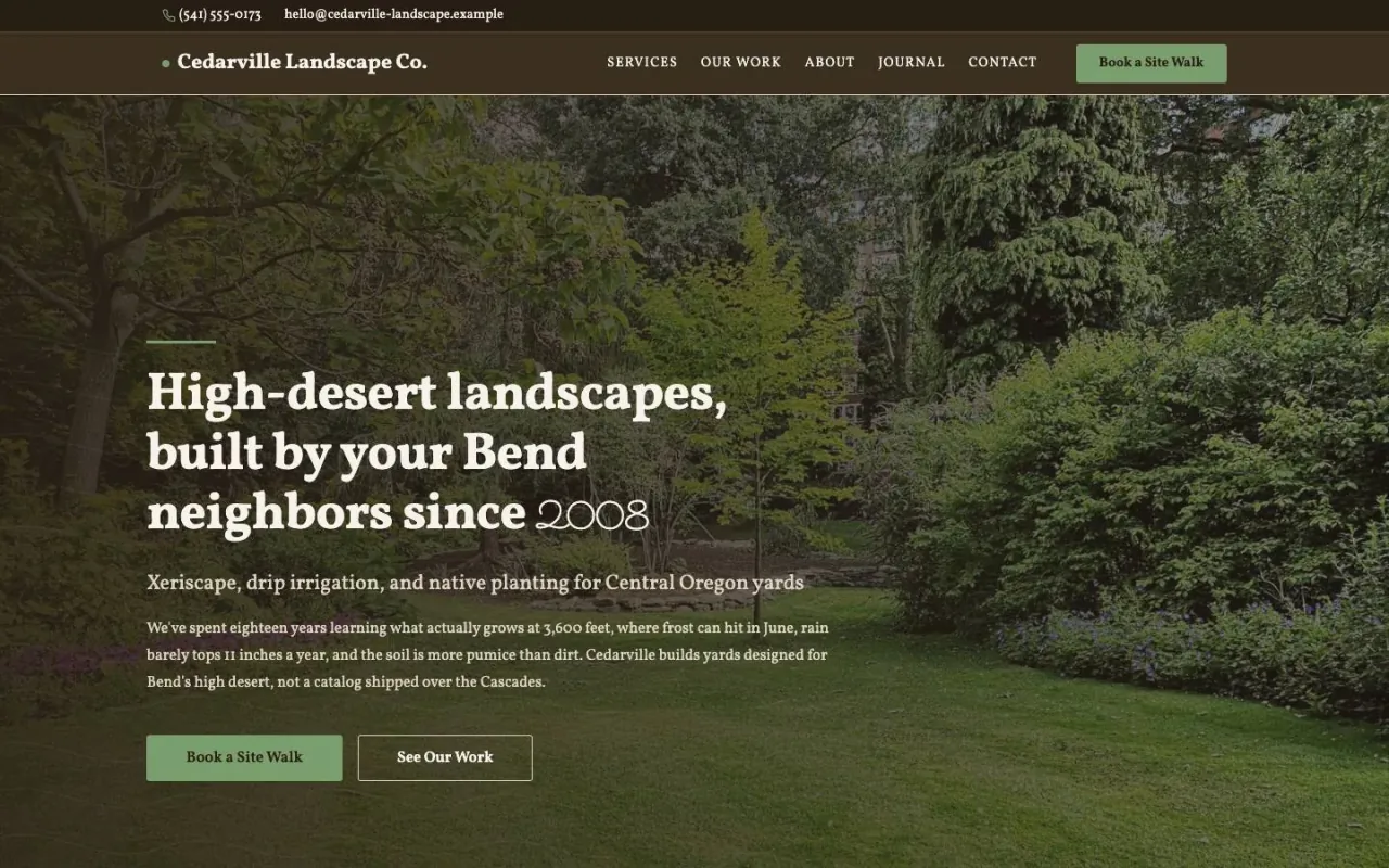 The Local Expert design on a laptop, sample site for Cedarville Landscape Co.