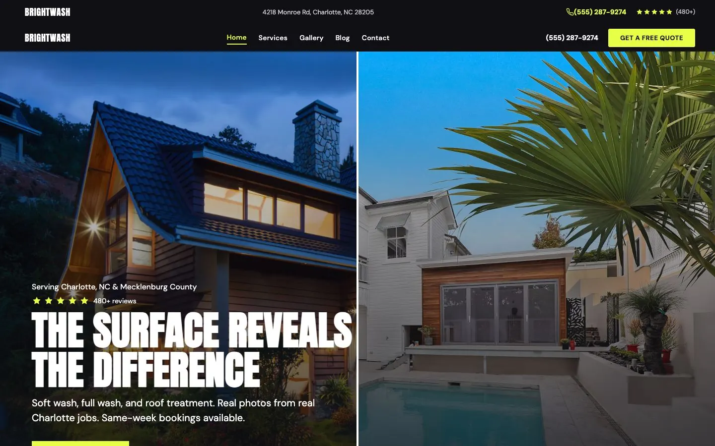 The Reveal design on a laptop, sample site for BrightWash Exterior Cleaning