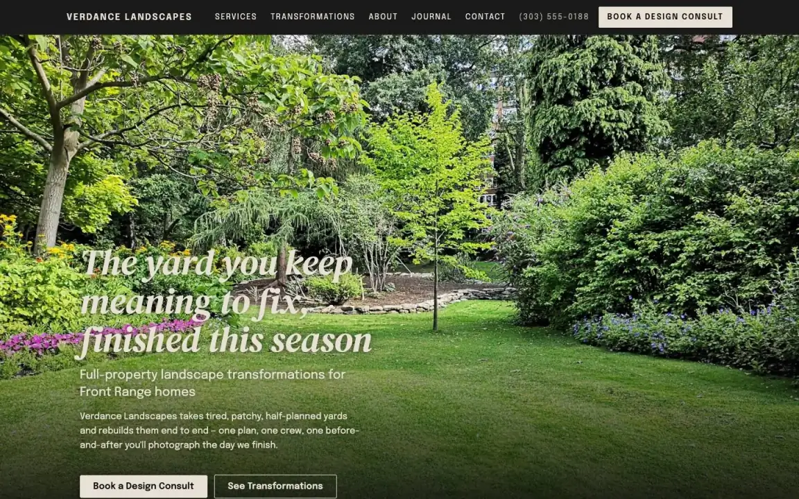 The Transformation design on a laptop, sample site for Verdance Landscapes