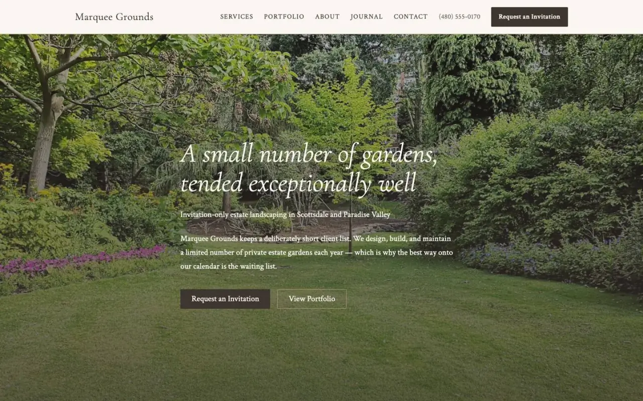 The Waiting List design on a laptop, sample site for Marquee Grounds
